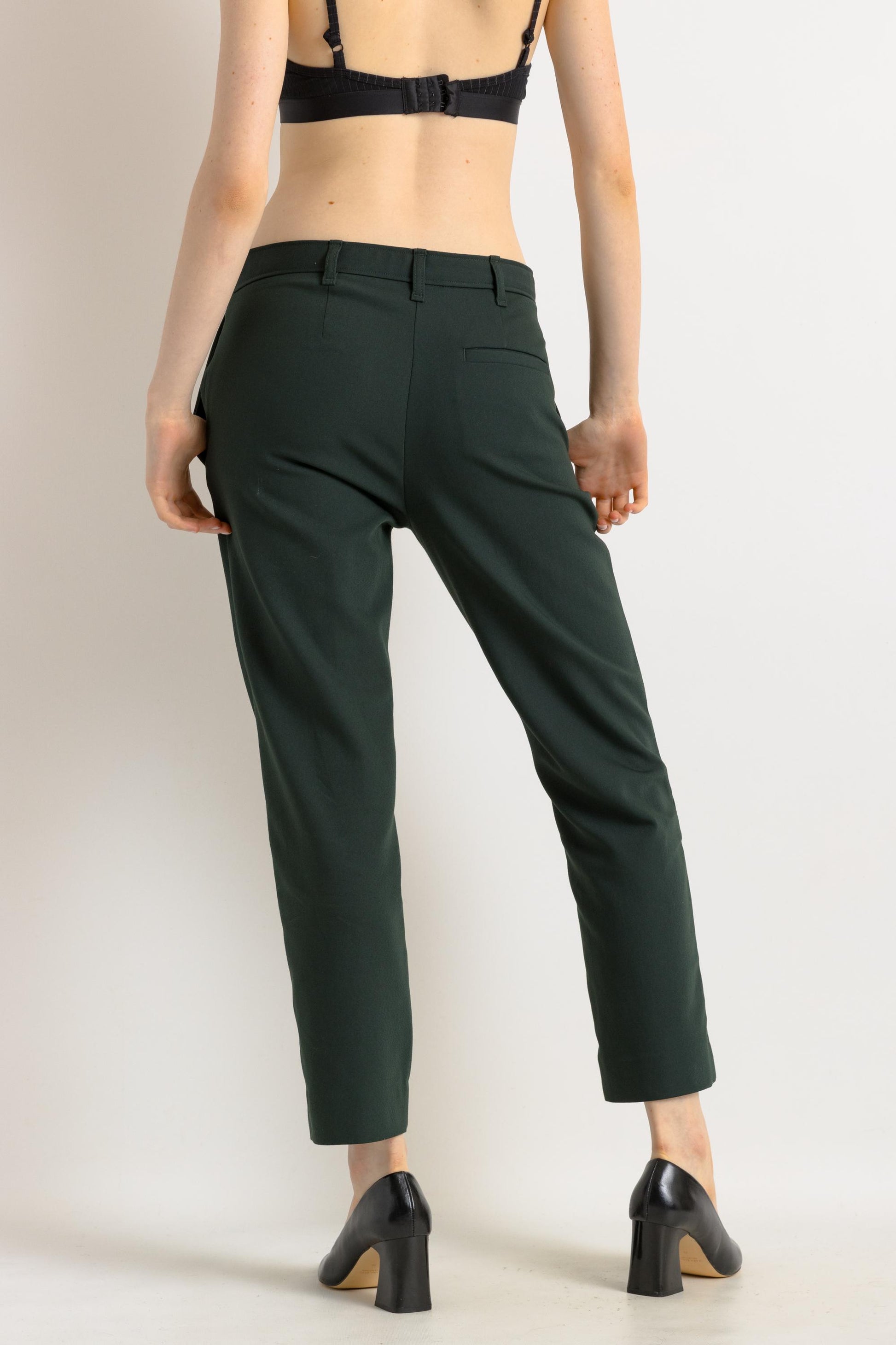 00s Preloved Woman COS green tapered pleated woman pants, 00s high waisted cotton trousers