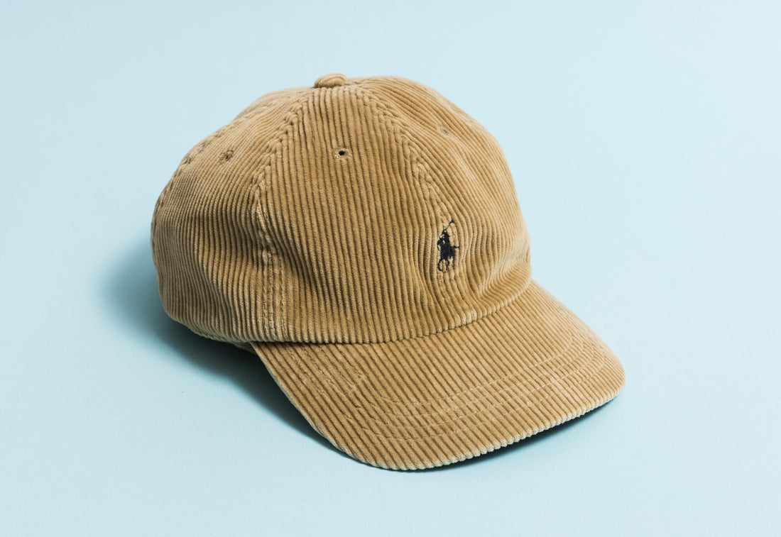 Vintage Corduroy Polo by Ralph Lauren Cap style beige Big logo Hat casual style classic retro 90's beige headwear