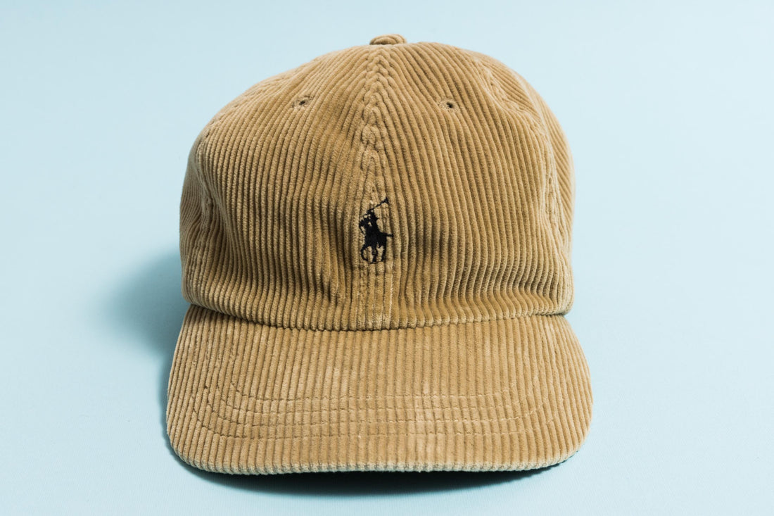 Vintage Corduroy Polo by Ralph Lauren Cap style beige Big logo Hat casual style classic retro 90's beige headwear