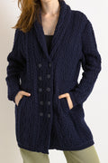 Vintage Oldschool Irish Wool Scandi Knitwear Handknitted Buttons Up Wool Sweater Cardigan/ Fisherman Aran Blue Cardigan