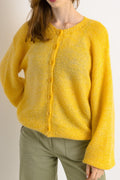 Vintage 1980s Yellow Wool Blend Crew-Neck Cardigan | Medium Large Womenswear Preloved Clothing Buttons Up Jacket