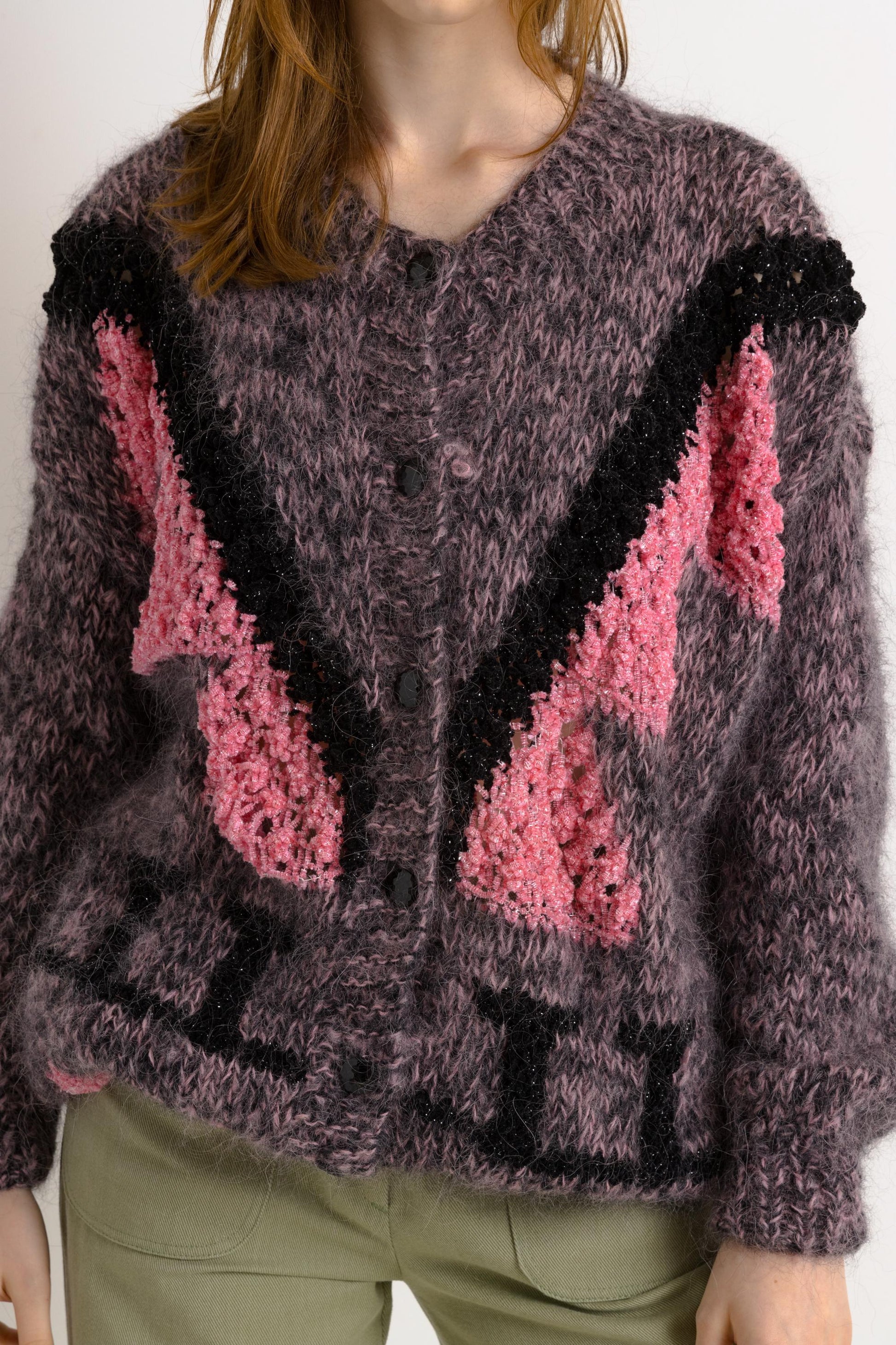 80s Vintage Fuzzy Knit 100% Wool Relaxed Handknitted Buttons Up Cardigan Jacket