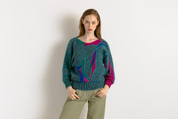 80s Vintage Fuzzy Knit Wool Relaxed Handknitted Mohair Sweater Jumper