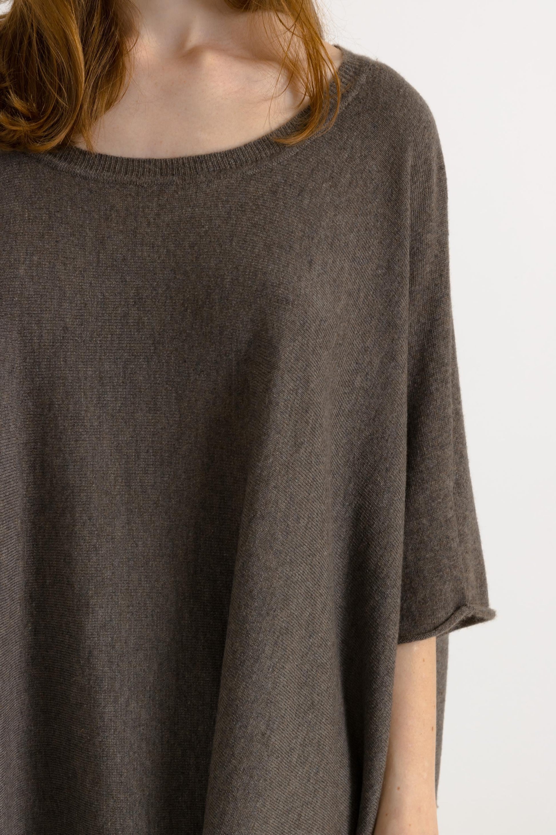 Brown Cashmere and Wool Woman Poncho Short Sleeved Jumper Top Womenswear