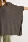 Brown Cashmere and Wool Woman Poncho Short Sleeved Jumper Top Womenswear