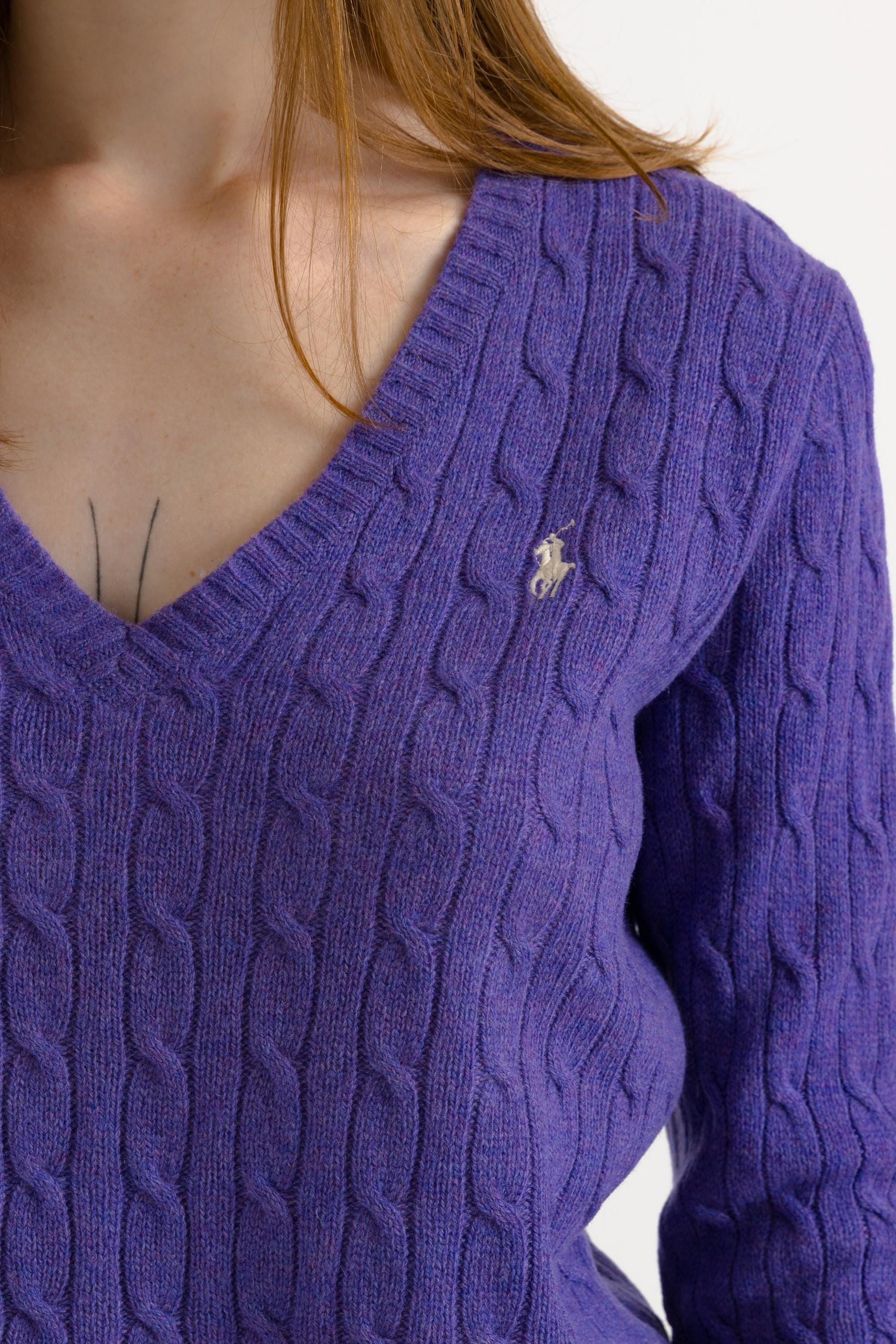 Ralph Lauren Sweater Purple Polo Sweater Knitted Wool Knit Pullover Jumper V Neck Plain Retro Basic Vintage 90s Womens Xlarge