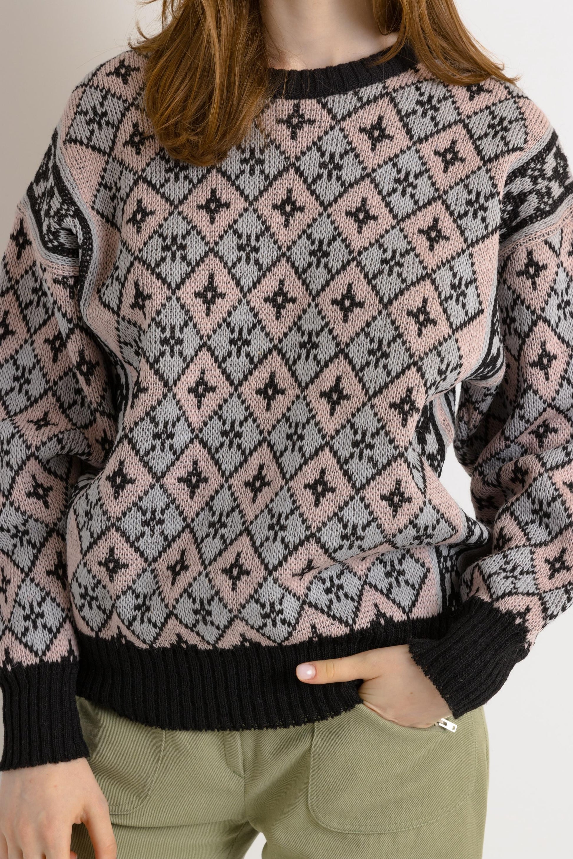 80s Vintage Norway Knitwear Abstract Ornament Wool Jumper Sweater/ Vintage Woman Fair Isle Wool Sweater size Medium