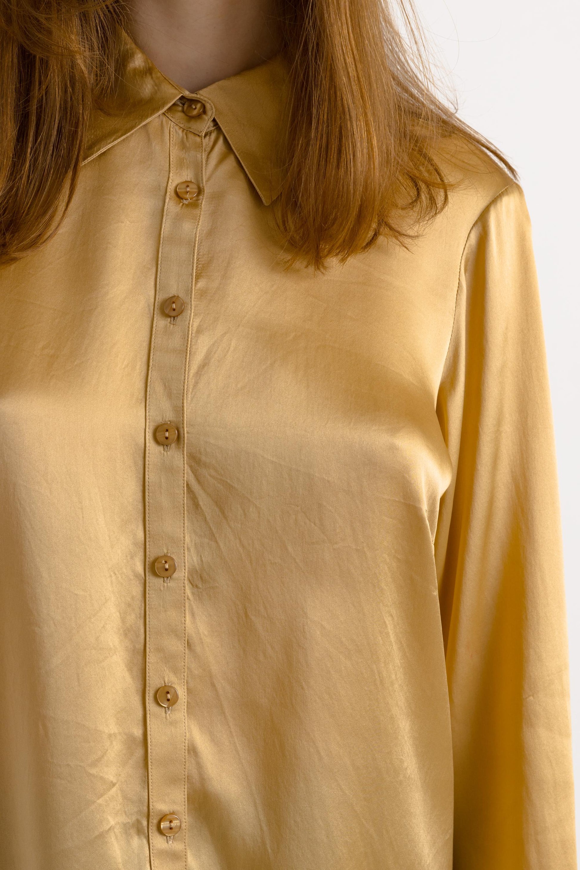 80s Vintage Silk Blouse, Vintage Gold Oversized Long Sleeve Silk Top, Gold Silk Blouse, Oversized Button Up