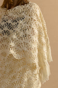 Vintage antique knit shawl - Victorian winter bridal lace white crochet wrap, 26 x 86.7 inch / 66 x 220 cm