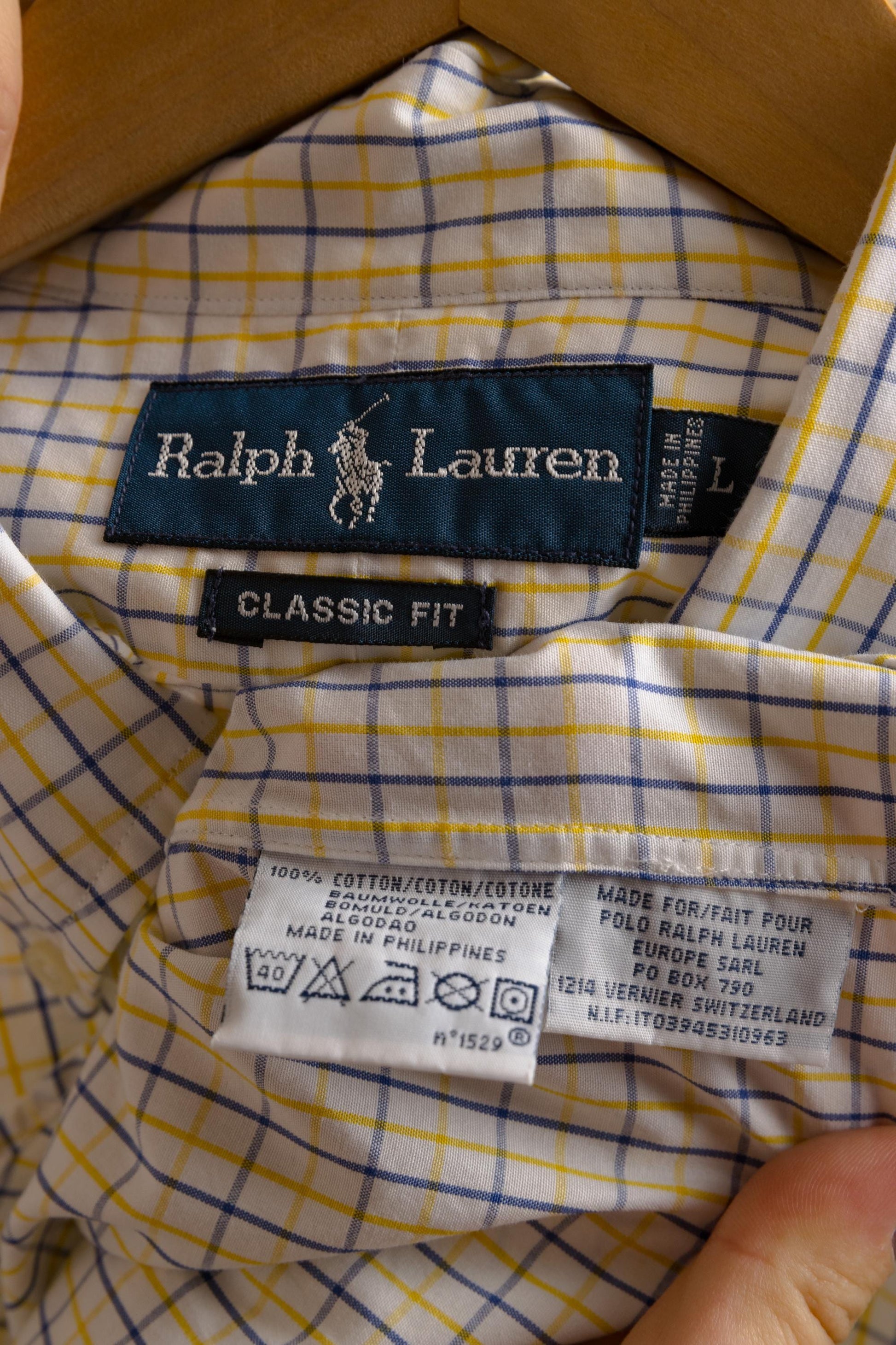 Vintage Ralph Lauren Check Cotton Logo Long Sleeve Buttons Up Unisex Shirt/ Vintage Ralph Lauren Unisex Check Large Man Shirt