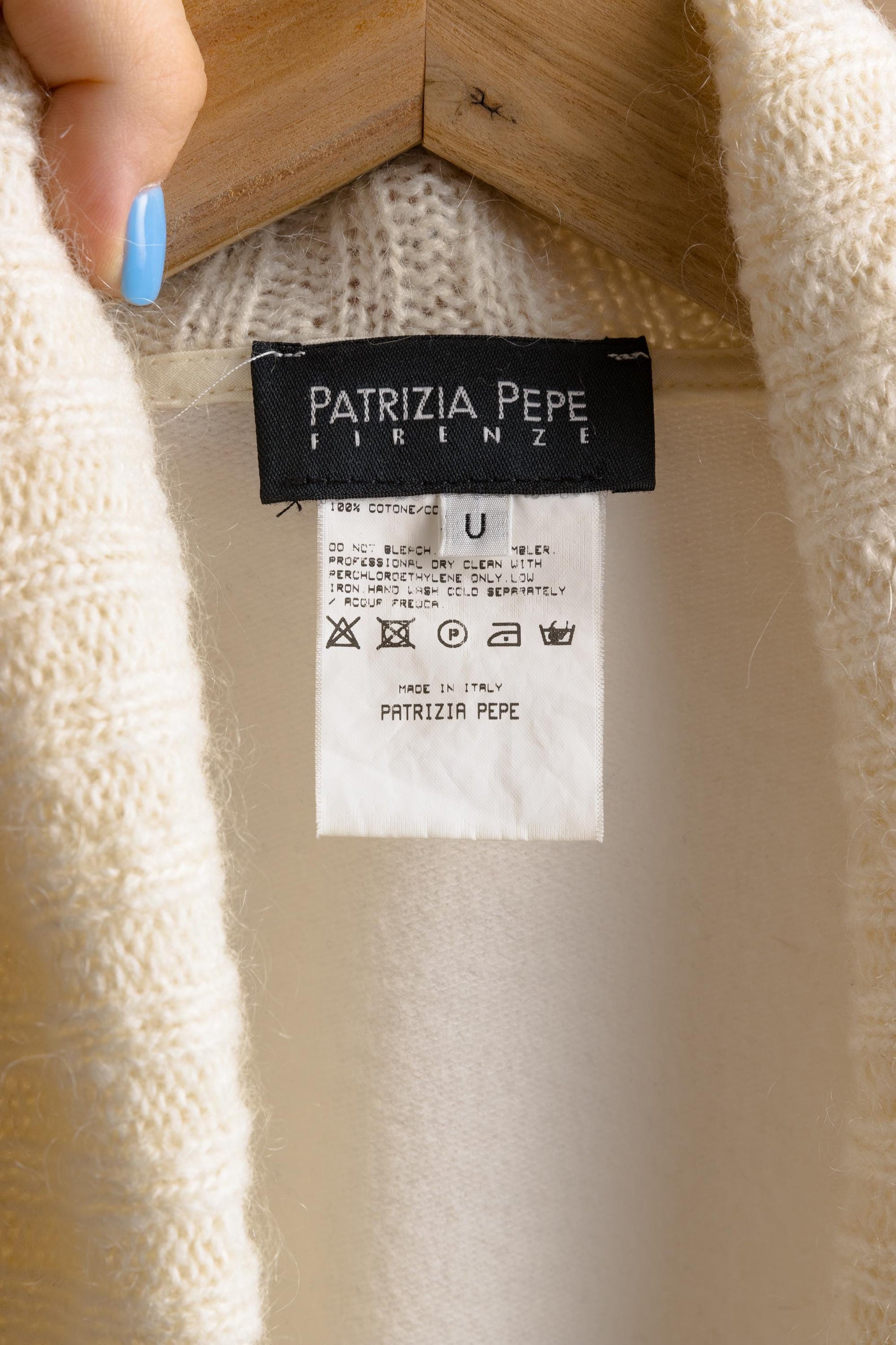 PATRIZIA PEPE - Vintage Woman Preloved White Turtleneck Puff Sleeve Zip Fastens Cardigan Jacket