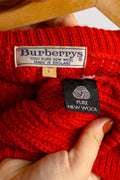 80s Vintage BURBERRYS made in England Knitwear Woolknit Red Ornament Wool Jumper Sweater size Large