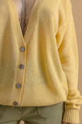 80s Vintage Yellow Casual V Neck Wool Knitted Sweater Jumper Buttons Up Cardigan Present Womans Wear Vintage Clothes Size Large