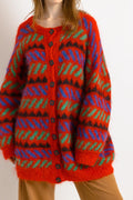 80s Vintage Mohair Handknitted Cozy Multicolor Wool Buttons Up Cardigan Jumper Top Sweater Size M/ Vintage Woman Wool Jumper