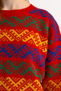 80s Vintage Norway Knitwear Abstract Ornament Wool Jumper Sweater/ Vintage Woman Fair Isle Wool Sweater size Medium