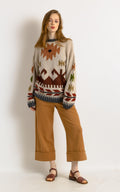 70s Vintage Knitted Abstract Pattern Knitwear Handknitted Abstract Ornament Wool Jumper Sweater