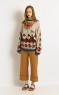 70s Vintage Knitted Abstract Pattern Knitwear Handknitted Abstract Ornament Wool Jumper Sweater