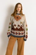 70s Vintage Knitted Abstract Pattern Knitwear Handknitted Abstract Ornament Wool Jumper Sweater