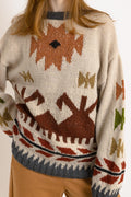 70s Vintage Knitted Abstract Pattern Knitwear Handknitted Abstract Ornament Wool Jumper Sweater