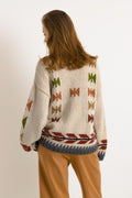 70s Vintage Knitted Abstract Pattern Knitwear Handknitted Abstract Ornament Wool Jumper Sweater