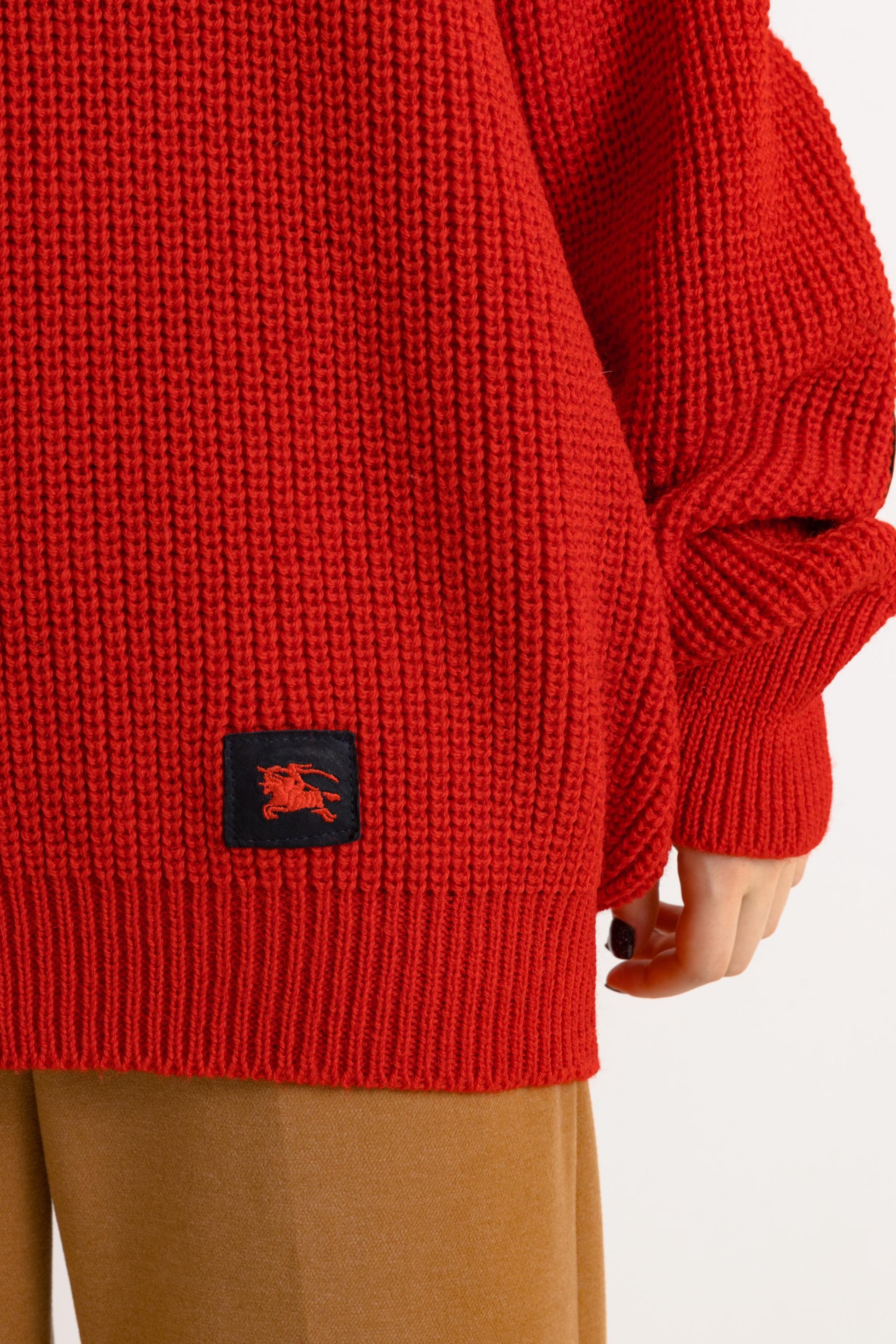 80s Vintage BURBERRYS made in England Knitwear Woolknit Red Ornament Wool Jumper Sweater size Large