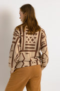 70s / 80s Italian pattern sweater, hipster beige and brown graphic pattern sweater, lambswool women's pullover, Small