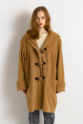 70s Vintage Vtg Rare Duster Wool Cashmere Blend Zip Buttons Up Long Sleeve Hoodie Beige Camel Coat 2534 Girlfriend Gift Present