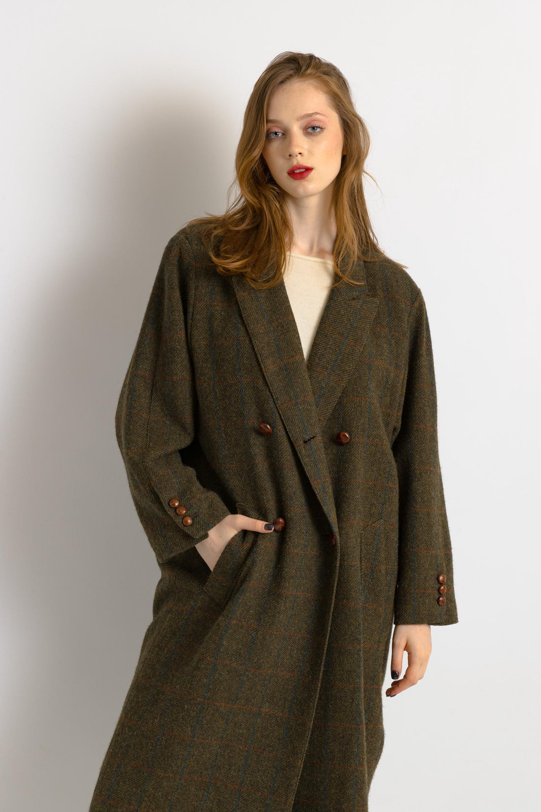 Tweed Wool Coat /Vintage 60's Button Wool Pocket Coat - Size Small 4953/ Vintage Woman Tweed Khaki Coat/ Woman Tweed Jacket 60s Vintage