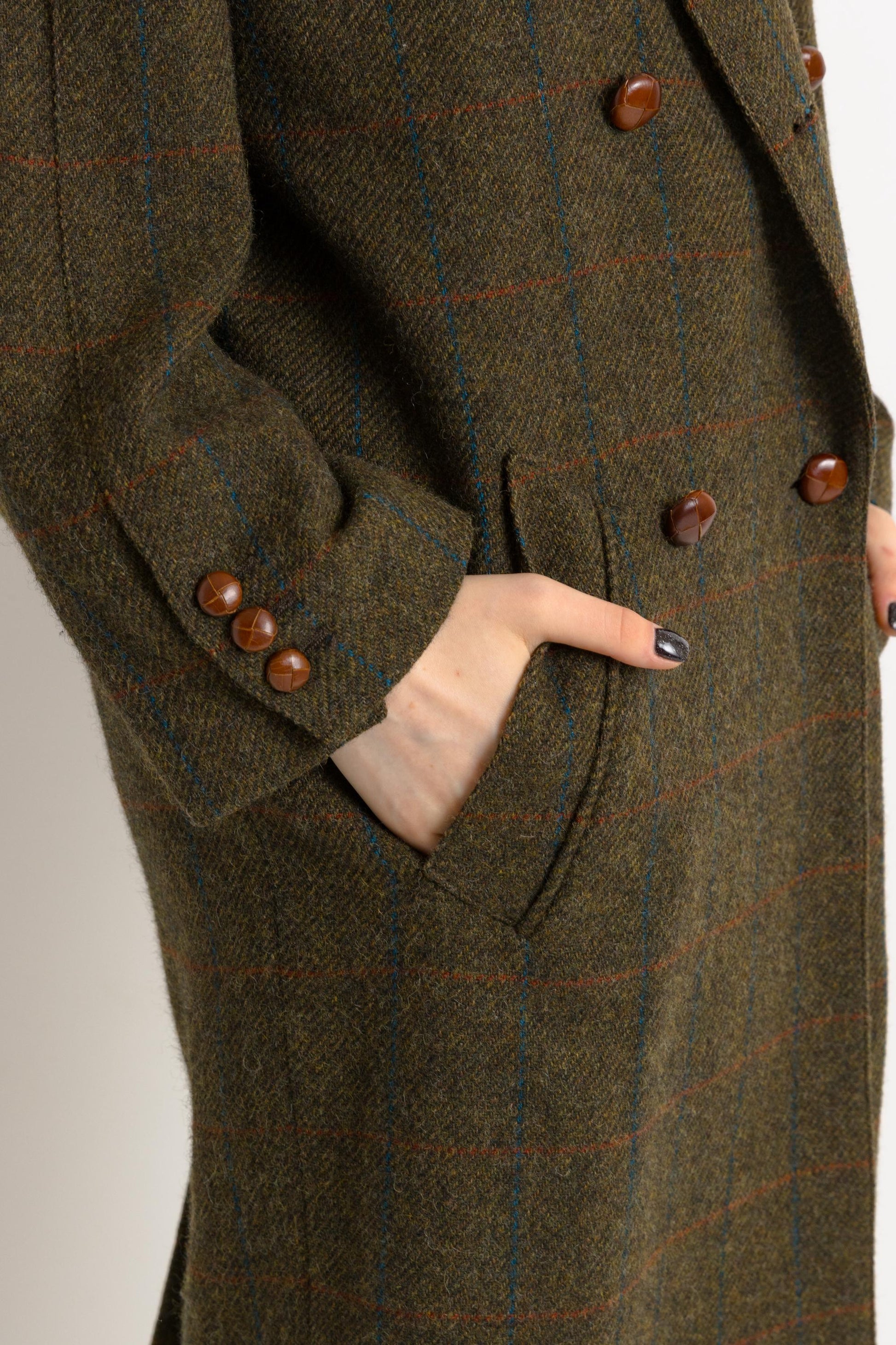 Tweed Wool Coat /Vintage 60's Button Wool Pocket Coat - Size Small 4953/ Vintage Woman Tweed Khaki Coat/ Woman Tweed Jacket 60s Vintage