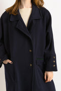 80s Woman Navy Blue Lambswool Coat Women Vintage 80s winter coat long wool coat outerwear maxi winter coat vintage clothing size Medium