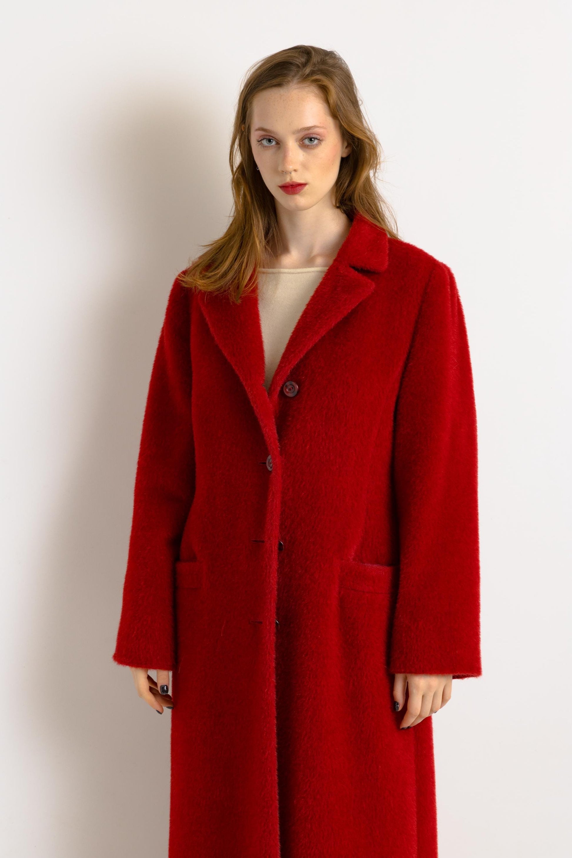 80s Women Red Woolmark Wool Coat women vintage 80s winter coat long trench coat outerwear maxi winter coat vintage clothing size Medium