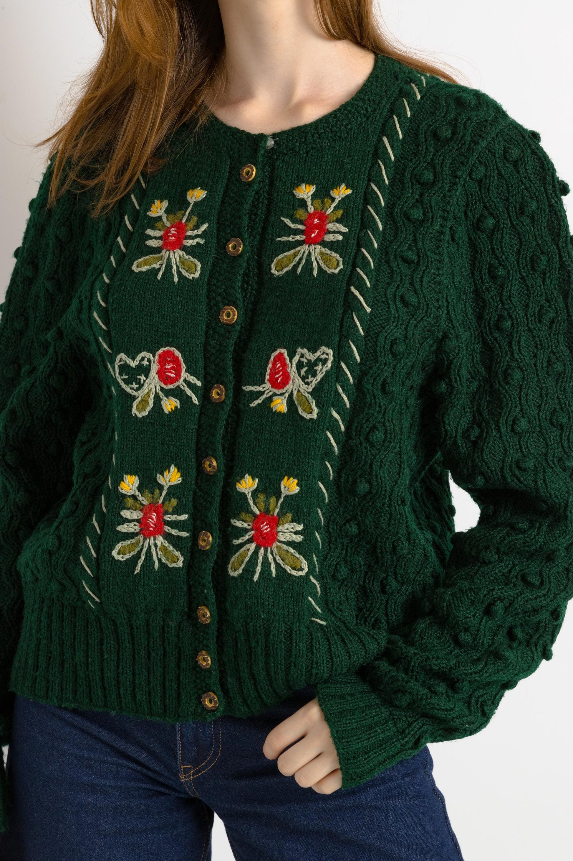 Original 1970s Tyrol Austrian/Bavarian Style Cardigan,Embroidered Folk/Cottagecore Knitwear/Jacket size Medium