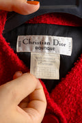 Christian Dior Boutique suit, 80s red wool high waisted pencil skirt suit with buttons, elegant Dior jacket and skirt set