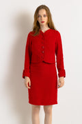 Christian Dior Boutique suit, 80s red wool high waisted pencil skirt suit with buttons, elegant Dior jacket and skirt set