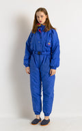 90s Vintage Vtg Rare Winter Blue Padded Lined with Elasticated Waist and Belt Overalls Winter Ski/ Vintage Winter Snow Suit for Women