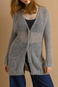 90s Vintage Wool Mohair Gray Buttons Oldschool Knitwear Sweater Oversized Pullover Cardigan size Small