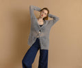 90s Vintage Wool Mohair Gray Buttons Oldschool Knitwear Sweater Oversized Pullover Cardigan size Small