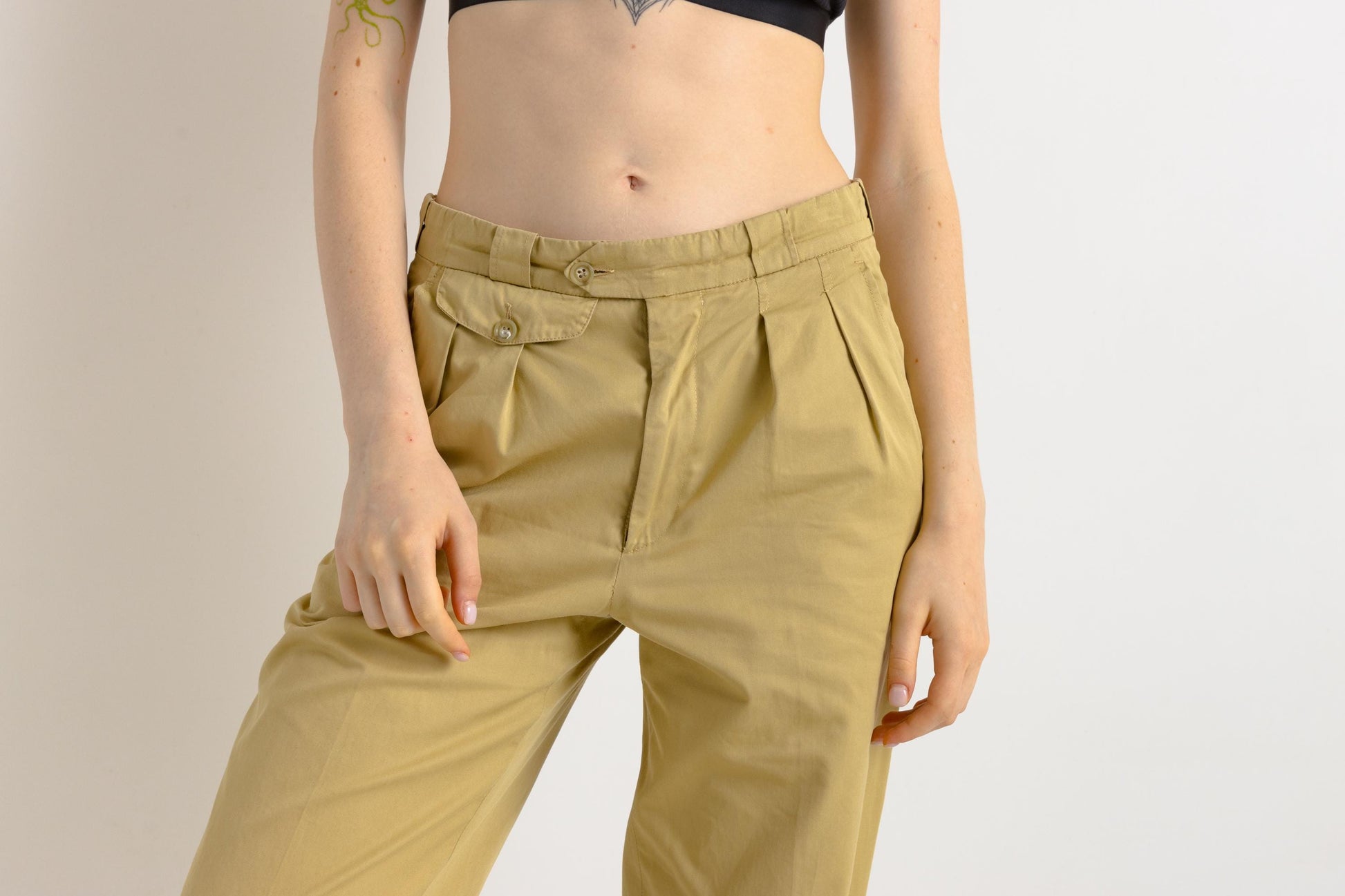 Beige Cargo Pants for Women, Cotton Straight Pull On Women Urban Trousers with Pockets, made in France Pants for Women