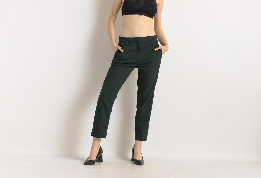 00s Preloved Woman COS green tapered pleated woman pants, 00s high waisted cotton trousers