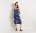 1990s D&G blue big leaves dress, golden chain accents, lingerie inspired straps / large/ pencil dress