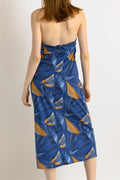 1990s D&G blue big leaves dress, golden chain accents, lingerie inspired straps / large/ pencil dress