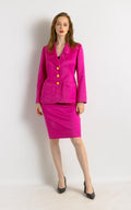 YVES SAINT LAURENT suit, 80s pink high waisted pencil skirt suit with buttons, elegant Ysl jacket and skirt set.