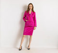 YVES SAINT LAURENT suit, 80s pink high waisted pencil skirt suit with buttons, elegant Ysl jacket and skirt set.