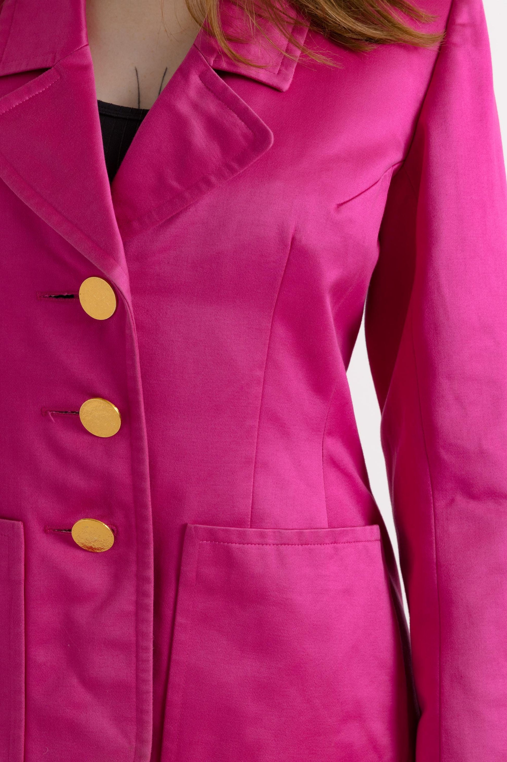 YVES SAINT LAURENT suit, 80s pink high waisted pencil skirt suit with buttons, elegant Ysl jacket and skirt set.