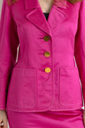 YVES SAINT LAURENT suit, 80s pink high waisted pencil skirt suit with buttons, elegant Ysl jacket and skirt set.