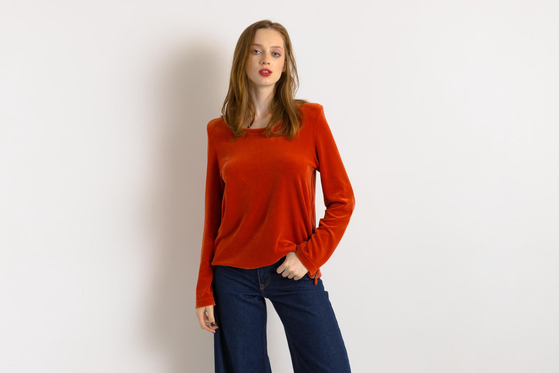 Sonia Rykiel Sweatshirt -Orange Velvet -Fit S / M- UK 8 / 12