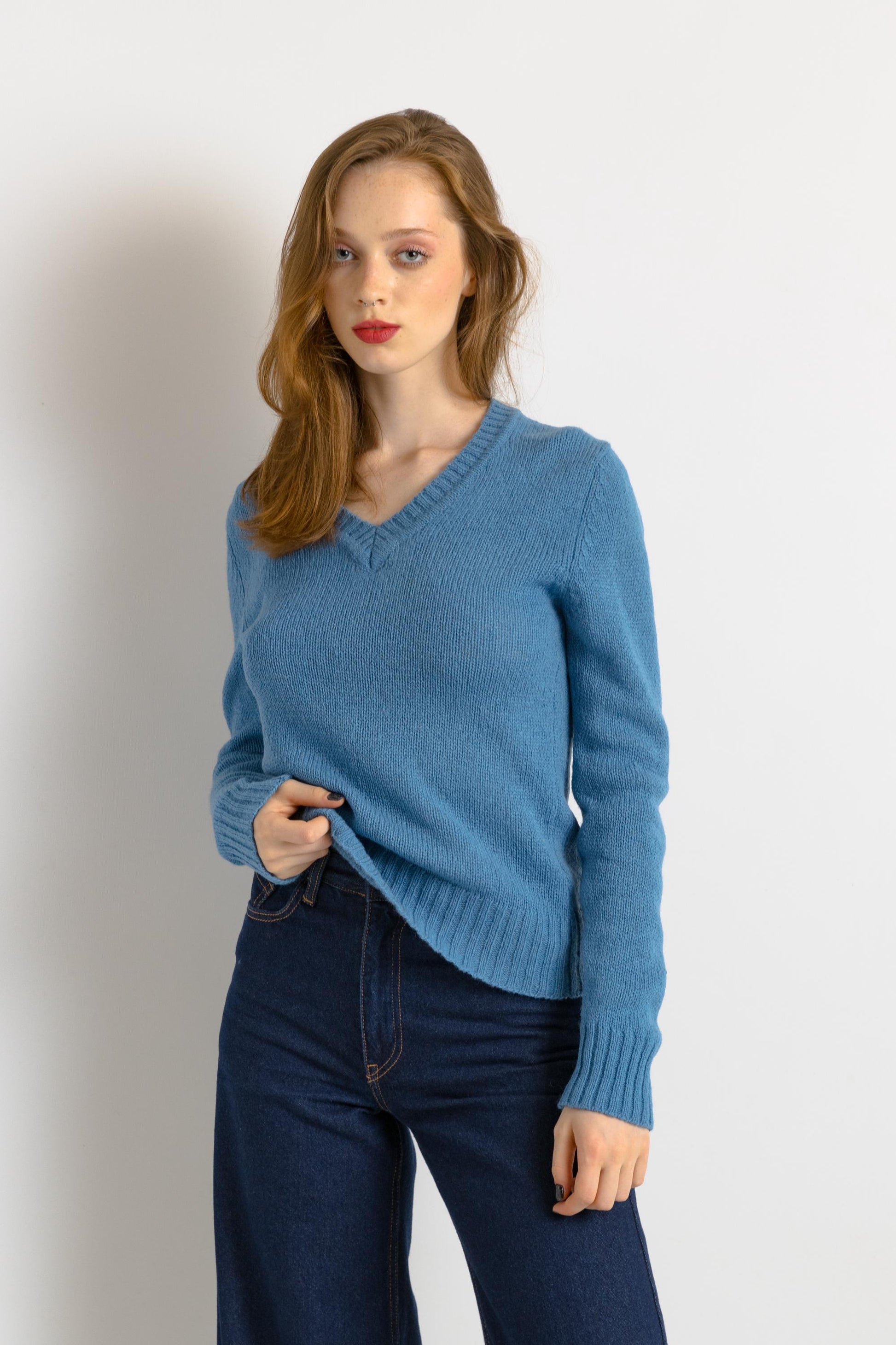 90s Vintage 100% Lambswool V Neck Blue SHETLAND Sweater Jumper Top Girlfriend Present Womans Wear Vintage Clothes 4873 Girlfriend Gift