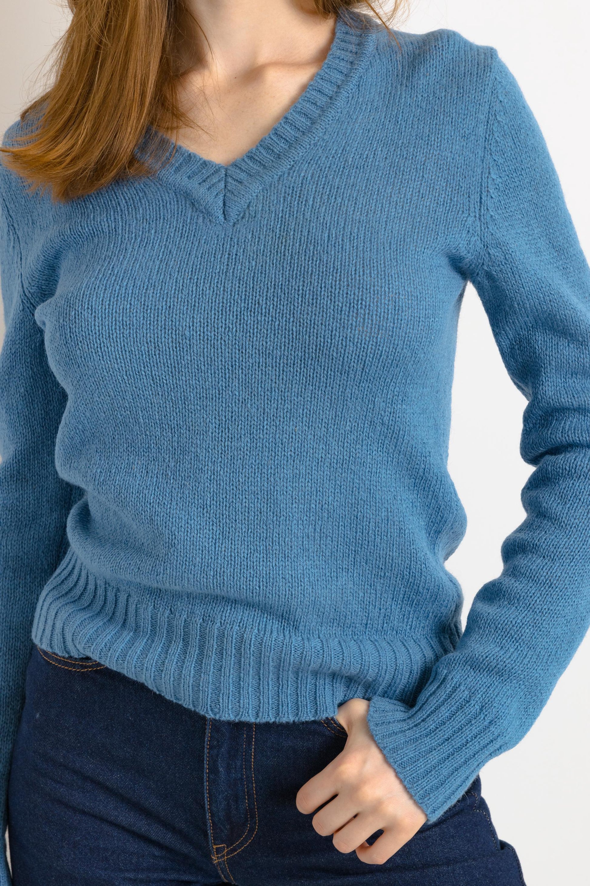 90s Vintage 100% Lambswool V Neck Blue SHETLAND Sweater Jumper Top Girlfriend Present Womans Wear Vintage Clothes 4873 Girlfriend Gift