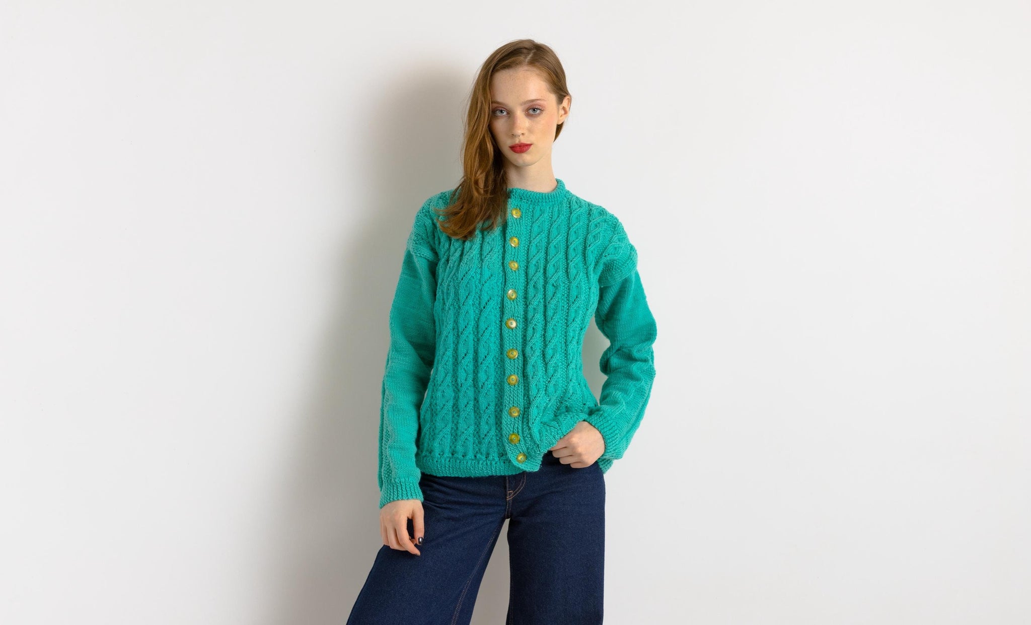 70s Vintage Oldschool Blue Handknitted Knitwear Handknitted Buttons Up Sweater Jumper Pullover 4972/ Vintage Blue Knitted Cardigan