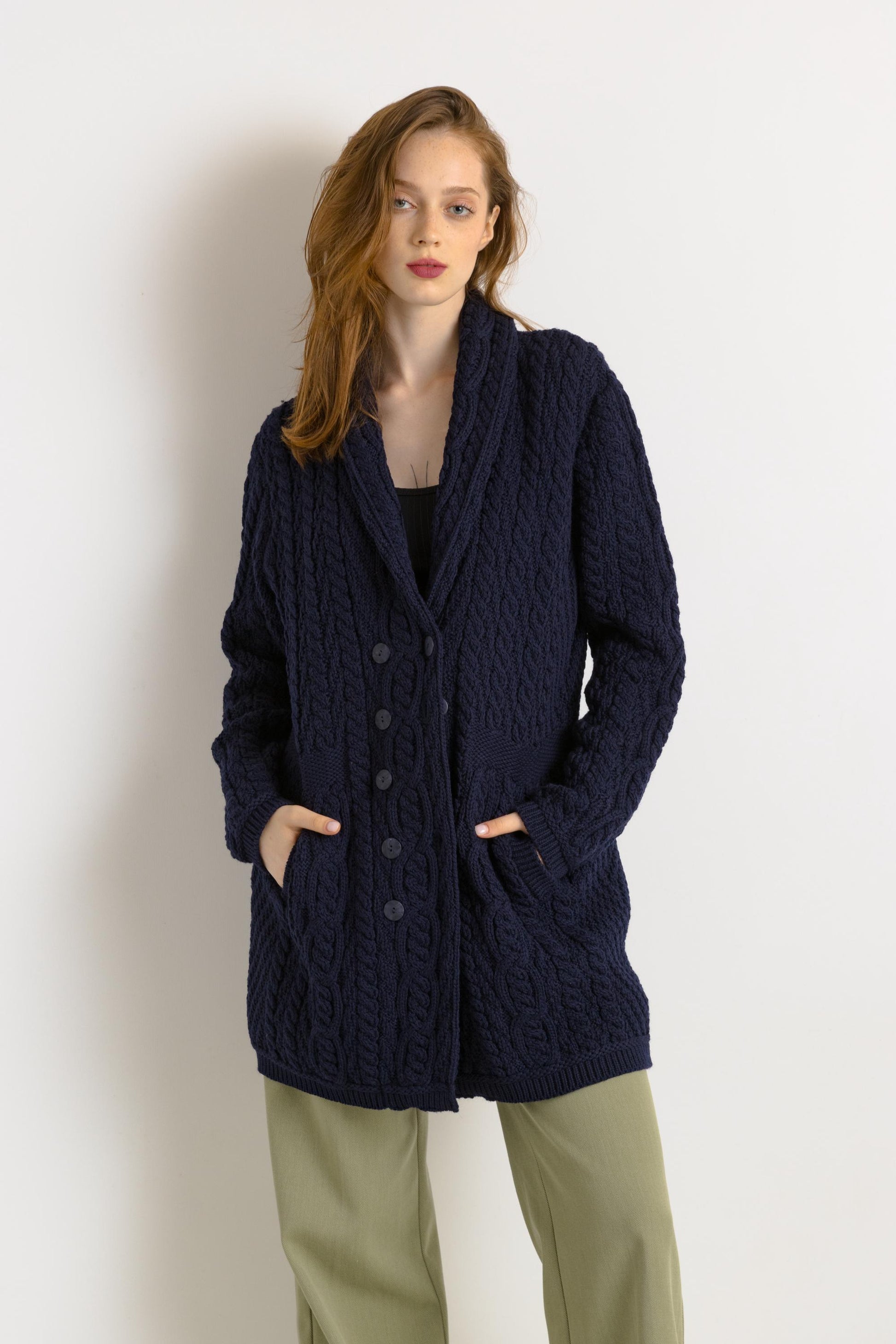 Vintage Oldschool Irish Wool Scandi Knitwear Handknitted Buttons Up Wool Sweater Cardigan/ Fisherman Aran Blue Cardigan